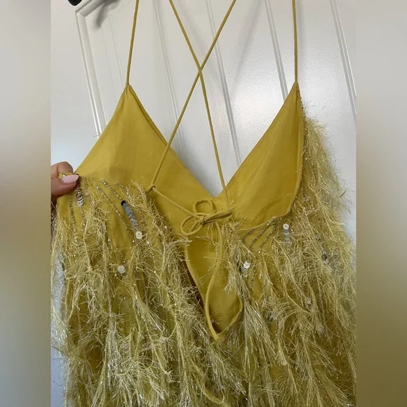 ASOS Yellow Feathered Mini Dress - Picture 7 of 10